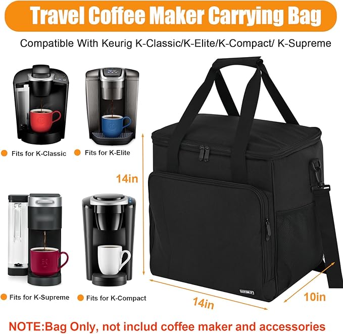 Travel Coffee Maker Carrying Bag Compatible with Keurig K-Classic/K-Elite/K-Supreme/K-Compact,Single Serve Coffee Maker Portable Storage Bag with Shoulder Strap(Patented Design)