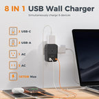 TESSAN USB C Charger Block 20W PD, Fast Charging Adapter with Foldable Plug, 1875W Power Outlet Extender(4 AC and 4 USB) for Cruise, Home, Office, Dorm Room Essentials, Black