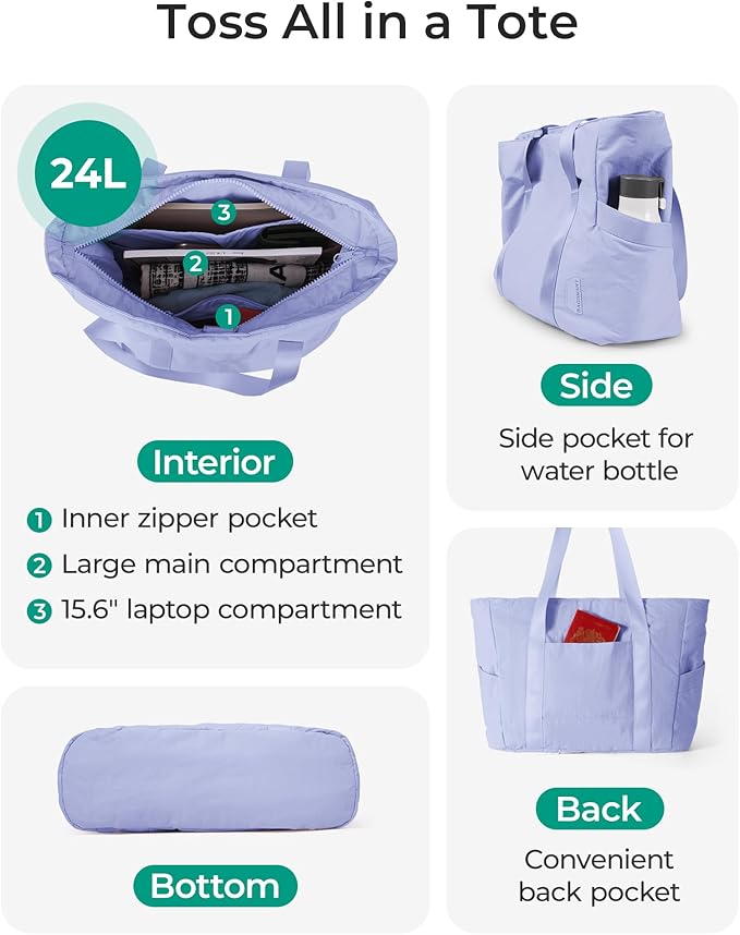 BAGSMART Tote Bag for Women, Tote Bag with Zipper Work Tote with Compartments Nurse Shoulder Hanbag for Travel, Gym