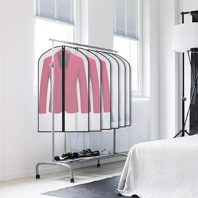Garment Bags Clear Suit Bag for Closet Storage Hanging Clothes Dress Cover Bags (40" 12pcs-Black Edges)