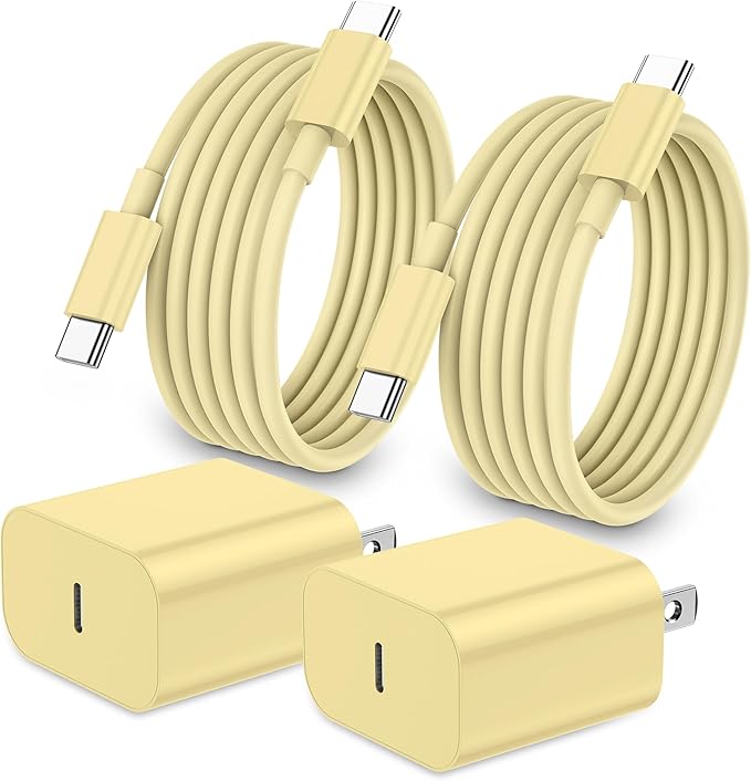 iPhone 17 16 15 Charger Fast Charging,2Pack 20W Apple iPad USB C Wall Chrager Block with 6FT USB C to C Cable for iPhone 17/Pro/Pro Max/17 Air/ 16/16 Pro/16 Pro Max/15/Plus/Pro/Pro Max (Yellow)
