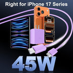 Phone 17 16 Pro Max Charger Fast Charging, 45W USB C Phone 17 16 Super Fast Charger Block with 10ft Long Type C Charging Cable Cord for i.Phone 17 Pro Max/17 Pro/17 Air/17/16/16Pro-White+Purple