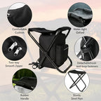 Folding Camping Chair Stool Backpack with Cooler Insulated Picnic Bag, Portable Hunting Fishing Multifunction Chair for Outdoors Hiking Hunting Travel (Black)