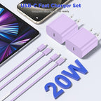 iPhone 17 16 15 Charger Fast Charging,2Pack 20W Apple iPad USB C Wall Chrager Block with 6FT USB C to C Cable for iPhone 17/Pro/Pro Max/17 Air/ 16/16 Pro/16 Pro Max/15/Plus/Pro/Pro Max (Purple)