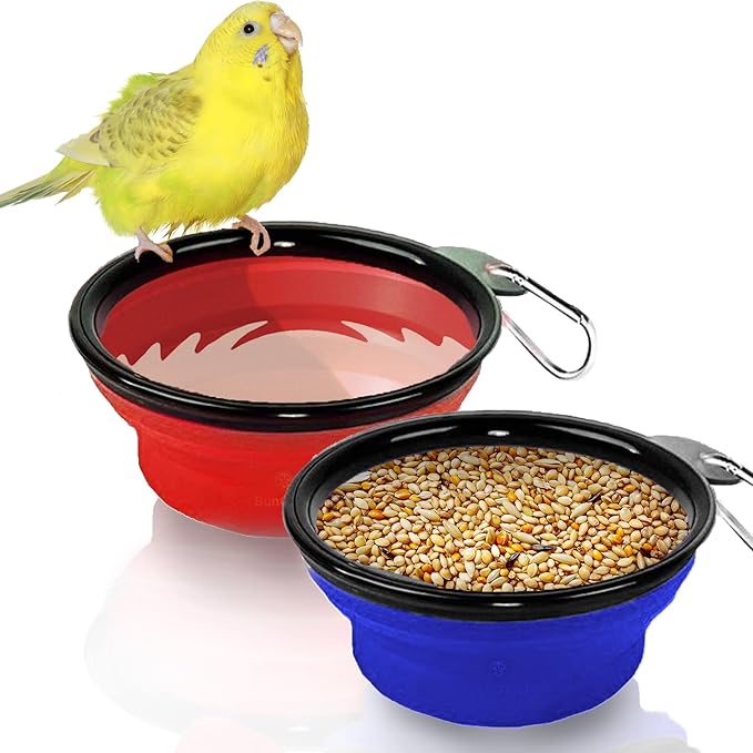 SunGrow Collapsible Dog Travel Bowls, 2 Portable Pet Travel Water and Feeding Bowls, Food-Grade Containers, Carabiner Clip for Easy Storage, Dishwasher-Friendly, Low Footprint, Feed Dog/Cat Anywhere