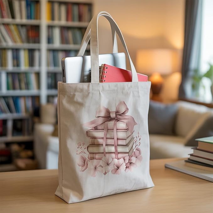 Aesthetic Canvas Tote Bag, Cute Reusable Bags for Women with Inner Pocket