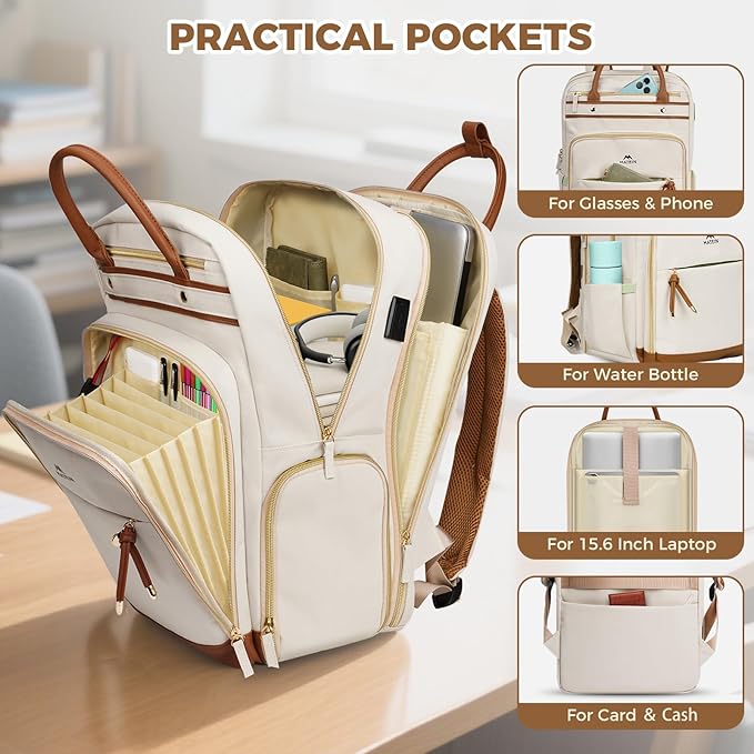 MATEIN Teacher Work Backpack with Lunch Compartment Detachable, 15.6 Inch Laptop Backpack with Organized Pocket, College Computer Backpacks Meal Prep Bag Gift for Women Nurse Commute Office