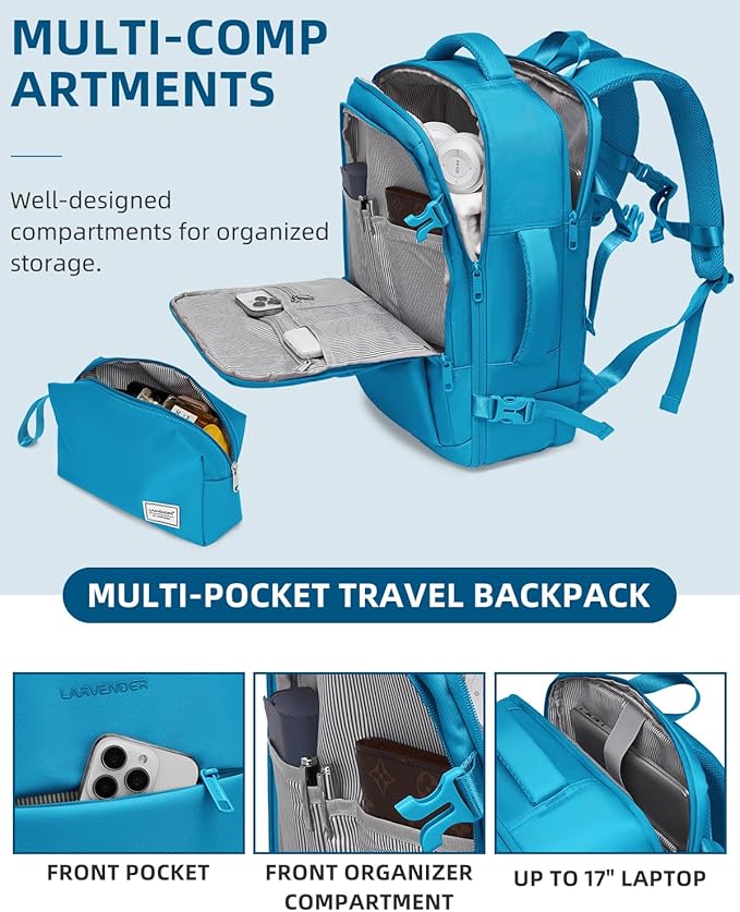 LARVENDER Carry on Luggage 22x14x9 Airline Approved, Expandable 20 Inch Hardside Large Suitcase with Wheels TSA Lock, Lightweigh PC+ABS Travel Carry-on Suitcases for Women and Men, Ocean Breeze