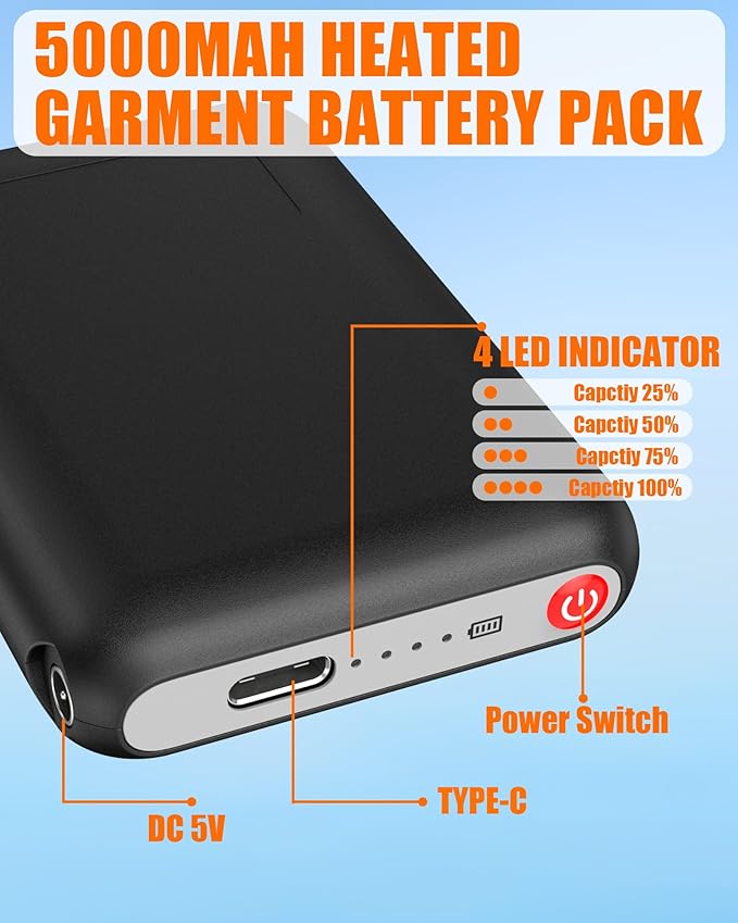 CYCYHEAT Battery Pack for Heated Gloves Scarf Socks and Heating Slippers, 5V2A Heated Clothing Replacement Battery Pack