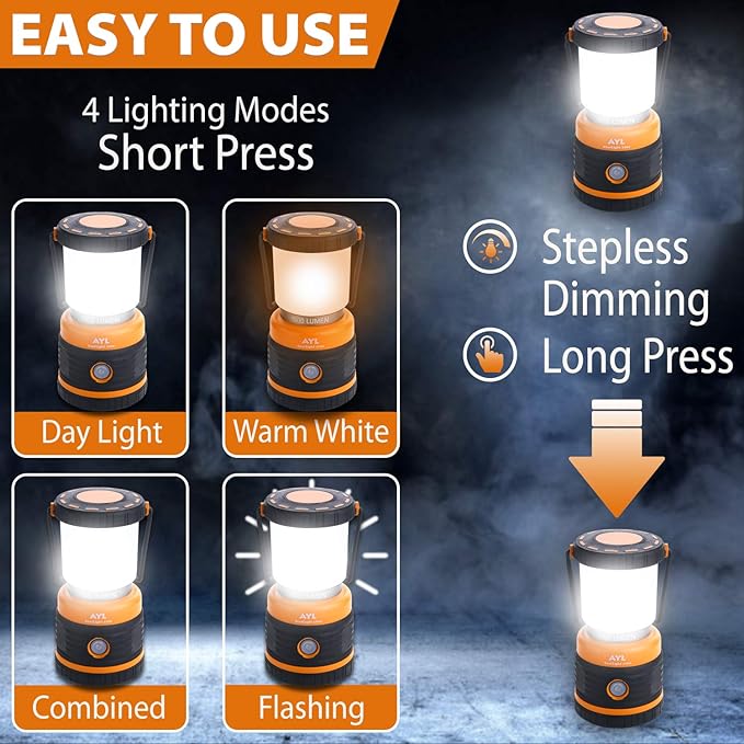 LED Camping Lantern, Battery Powered LED 1800LM, 4 Camping Lights Modes, Perfect Lantern Flashlight for Hurricane, Emergency Light, Storm, Power Outages, Survival Kits, Hiking, Fishing, Home and More