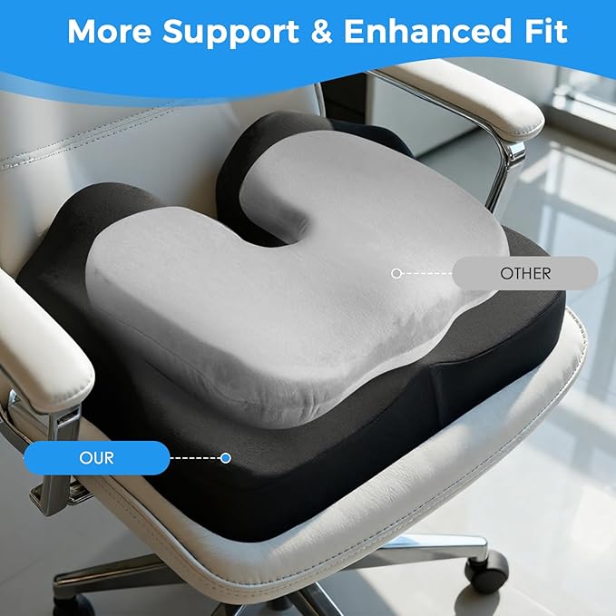 Niceeday Seat Cushion for Office, Car & Wheelchair - Premium Memory Foam with Ergonomic U-Shape Design - Enhanced Comfort for Tailbone, Hip & Sciatica Support, Non-Slip Base & Machine Washable Cover