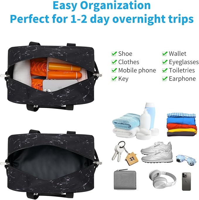 Apenze Small Gym Bag 14 inch lightweight Carry On Mini Duffel Bag for Travel Sport - Marble Black