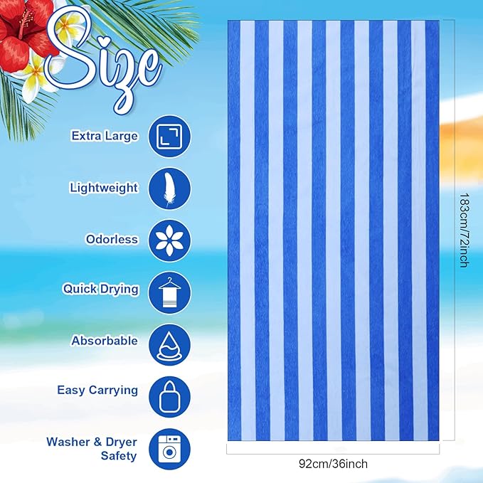 Redbaker 16 Packs 72 x 36 Inches Oversized Vertical Stripe Beach Towel Bulk Extra Large Pool Towels Set Microfiber Quick Dry Swim Towel Blanket for Women Men Adult Bath Travel(Blue)