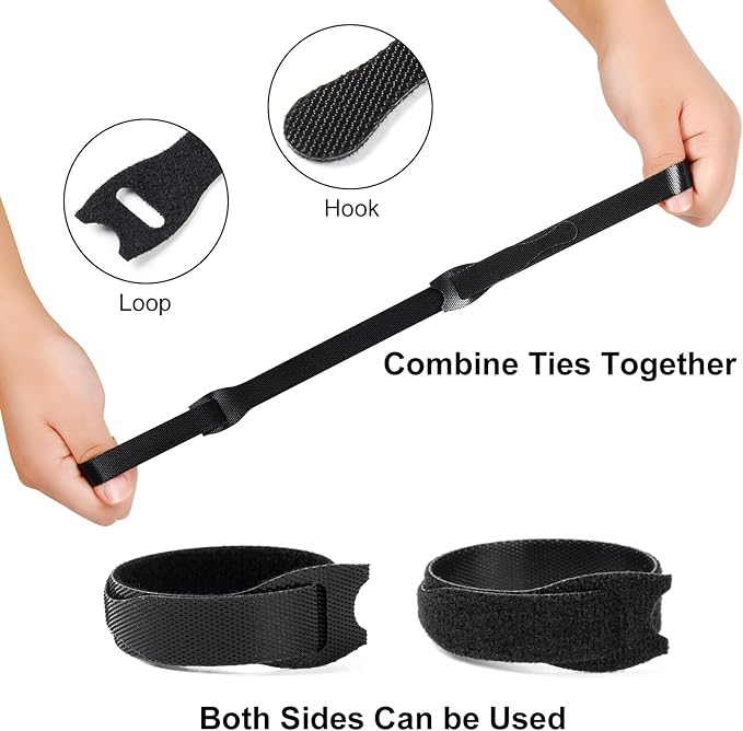 OneLeaf 110PCS Reusable Cable Ties, Adjustable 8-inch Cord Organizer Ties, Multi-purpose Hook Loop Cable Management Wire Ties for Organizing Home, Office, Data Centers, Black