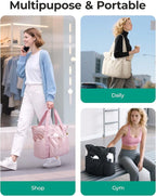 BAGSMART Foldable Tote Bag with Drawstring Bag, Tote Bag Shoulder Bag Top Handle Handbag for Travel, Work, Beach, Gym