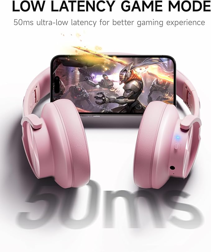 Picun B8 Headphones Wireless Bluetooth, 120H Bluetooth Headphone Over Ear with 3EQ Music Modes, Hands-Free Calls, Deep Bass Headphones for Travel Home Office Cellphone PC (Pink)