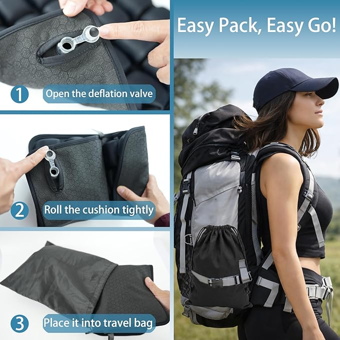 Upgraded Inflatable Travel Seat Cushion for Airplane and Car, Portable Air Cushion for Long Flights, Office Chair and Wheelchair, Pressure Relief Seat Pad for Sitting Comfort