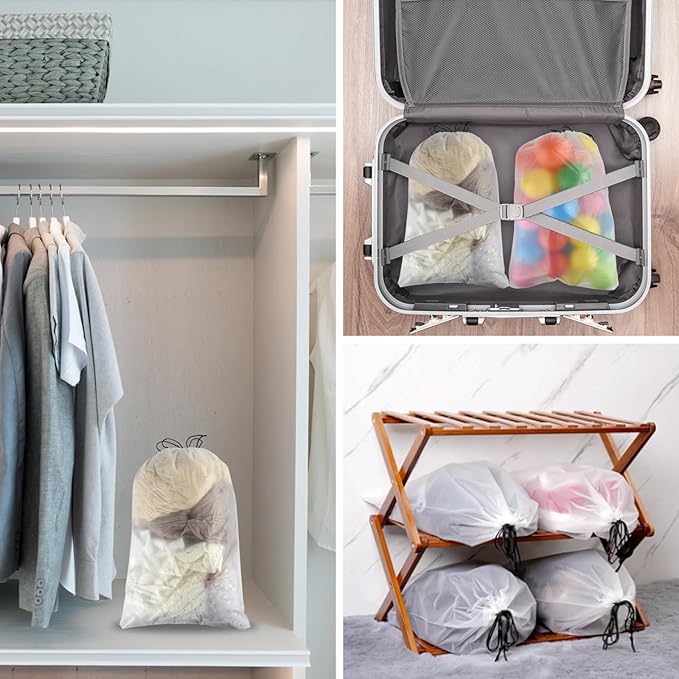 100Pcs Shoe Bags for Travel，PLULON 15.7" x 11.8" Clear Drawstring Storage Plastic Bags Shoes Organizer for Packing Waterproof Dustproof Women Men Portable Travel Essentials