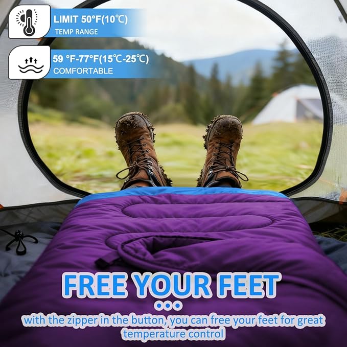 oaskys Camping Sleeping Bag - 3 Season Warm & Cool Weather - Summer Spring Fall Lightweight Waterproof for Adults Kids - Camping Gear Equipment, Traveling, and Outdoors