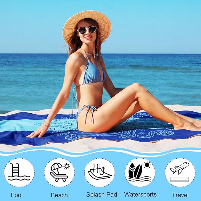 FuWeave 6 Pcs 72 x 36 Microfiber Oversized Beach Towels Large Absorbent Thin Compact Lightweight Sand Free Quick Dry Towels Pack for Travel Pool Yoga Gym Sports Beach Accessories(Marine Animals)