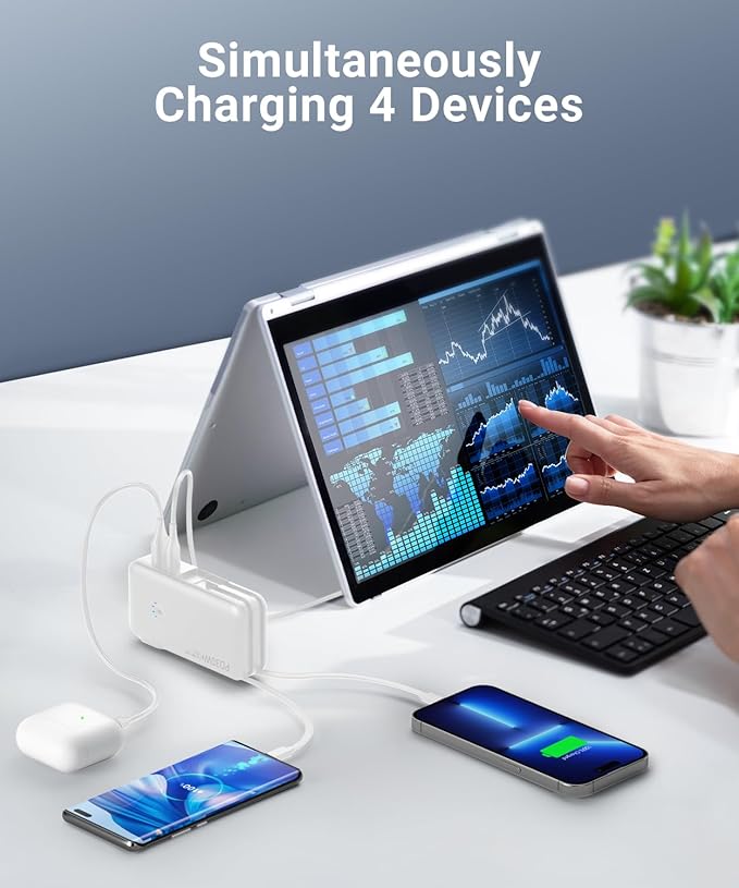 Portable Charger, Power Bank, 16000mAh Power Bank Built-in AC Wall Plug and Cables, PD 30W and QC4.0 Fast Charger for iPhone and Android Phones and Most Electronic Devices (White)
