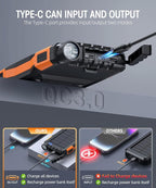Mregb Solar Charger Power Bank 42800mAh, Portable Charger, Solar Power Bank,External Battery Pack 5V3.1A Qc 3.0 Fast Charger Built-in Super Bright Flashlight (Orange)