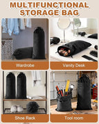 4 Pcs Single Shoe Bags for Travel, 17.3"x8.6" Washable Travel Shoe Bags for Packing in Suitcase, Velvet Dust Bag with Drawstring, Shoe Pouch for Women and Men, Travel and Home Storage (Black Beauty)