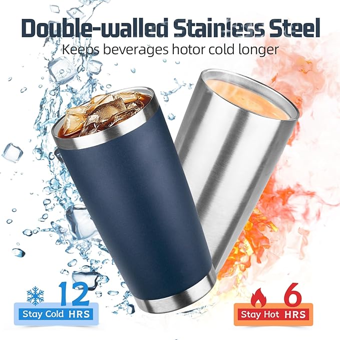 20 oz Tumbler with Lids and Straws, Stainless Steel Insulated Travel Coffee Mug, Double Wall Vacuum Insulated Tumblers, Powder Coated Coffee Tumbler for Cold & Hot Drinks (Mix Color-3)