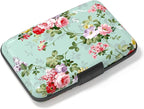 Credit Card Holder, Mini Aluminum Card Wallet RFID Blocking Slim Metal Hard Card Case for Women Men, Green Flowers