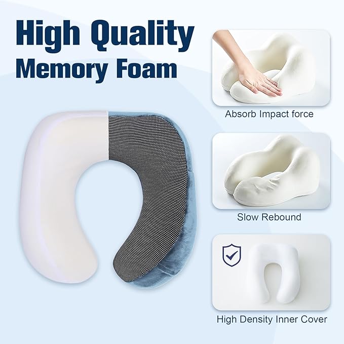 Cirorld Neck Pillow for Traveling, Travel Pillows for Airplanes,100% Pure Memory Foam Travel Neck Pillow, Adjustable Flight Pillow, Portable Plane Accessories with Eye Mask, Earplugs, Carry Bag