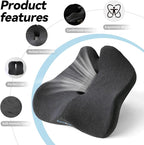 18x16 Inch Memory Foam Seat Cushion for Office Chair, Car & Travel, Ergonomic Chair Cushions for Long Sitting, Thick Supportive Seat Pad with Non-Slip Bottom, Washable Cover, Black