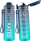 QLUR Water Bottle with Straw, 27oz Motivational Water Bottles with Time Marker to Drink, Tritan BPA Free, 750ml Sports Water Bottle with Carry Strap LeakProof for School Fitness Outdoor (1Pack)