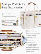 BESBESME Canvas Tote Bag for Women with Zipper & Compartments– Large Work & College Laptop Tote Crossbody Shoulder Bag