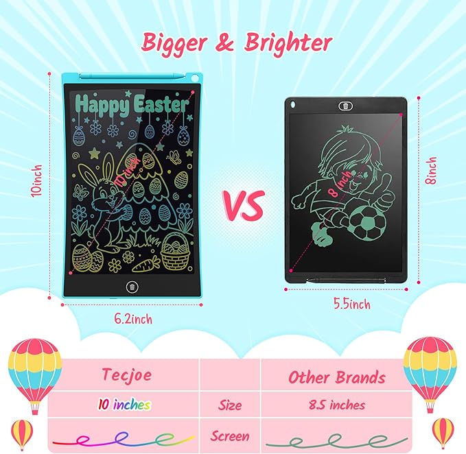 TECJOE 10 Inch 2 Pack LCD Writing Tablet, Colorful Doodle Board Drawing Tablet for Kids, Kids Travel Learning Toys Christmas Birthday Gifts for 3 4 5 6 7 8 Year Old Boys and Girls Toddlers