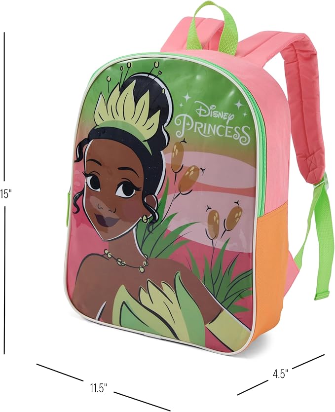 Disney Princess Tiana Backpack for Kids - Cute & Durable Kids Backpack for Girls with Padded Straps & Zip Compartment - Ideal Toddler Bookbag for School & Travel - 15”