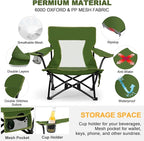 Joyfair Beach Camping Chair (2 Pack), Outdoor Folding Lawn Chair for Adults, Heavy Duty Portable Chair with Armrest for Outside Fishing, Sport, Patio, Cup Holder & Storage Pocket, Carry Bag (Green)