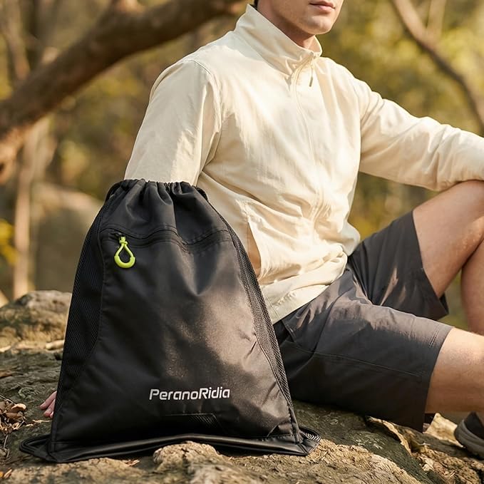 Waterproof Sackpack Drawstring Backpack for Men/Women, Lightweight Sports Bag Holds Shoes for Gym, Beach, Swim, Hiking, Running & Cycling, Anti-Stain with Quick-Access Mesh Pocket, Black