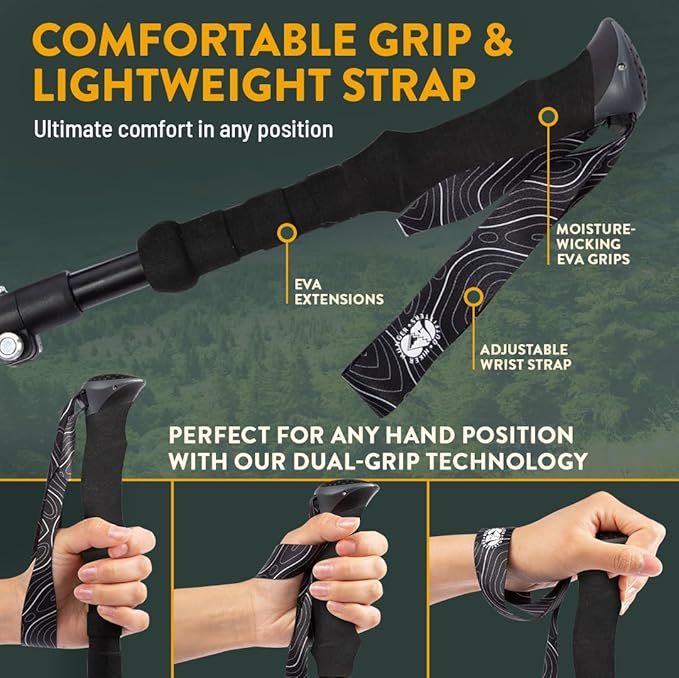 Premium Foldable Hiking Poles by USA Brand - Adjustable, Lightweight Trekking Poles Made of Aircraft Aluminum, Metal Locks Cork EVA Grips