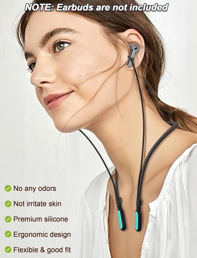 HALLJOY for Galaxy Buds 4/4 Pro/Buds 3/3 Pro Strap Neckband, Anti-Lost Accessories, Support Volume Control, Ergonomic Design, Fit Airpods Pro 3/2/1, Airpods 4, 3, 2, 1, Black Band/LightBlue Tip