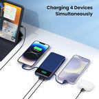 Portable Charger for iPhone,13800mAh Slim Power Bank with Built-in Cables & AC Wall Plug,All in One 4 Outputs USB C Fast Charging Battery Pack Travel Essential for iPhone 17/16/15/14,Android (Blue)