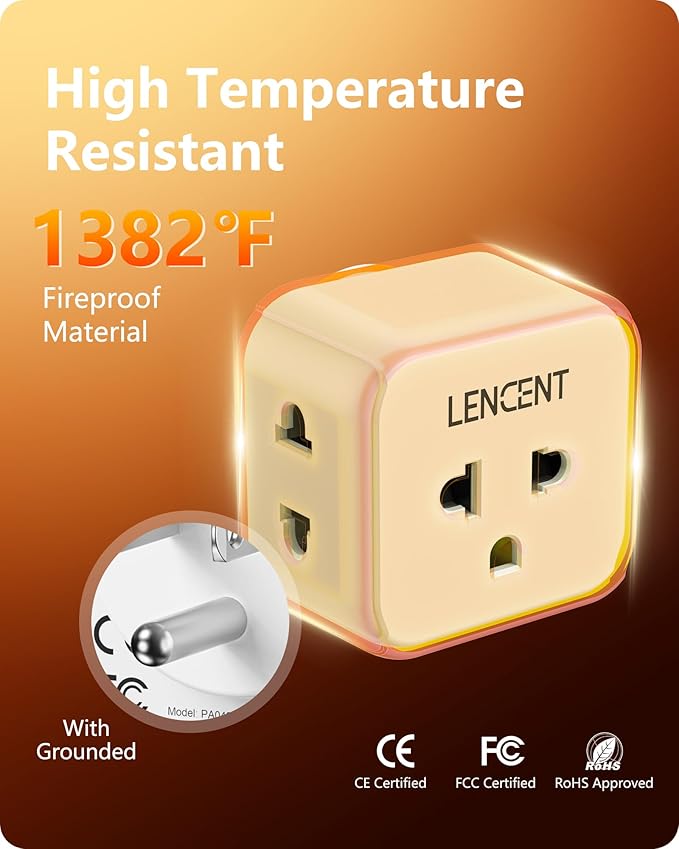 LENCENT 2 Pack EU to US Plug Adapter, European to USA Outlet Adaptor, Travel from Europe to American Outlet, 3 Outlet Extender, Wall Tap, Mini Charger Box, Travel Plug Converter