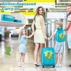 BABY JOY 2 PCS Kids Luggage, 16” Carry-on Hardshell Suitcase with Wheels & Hardside Backpack for Boys Girls, Airline-Approved Toddler Travel Luggage Set (Dinosaur)