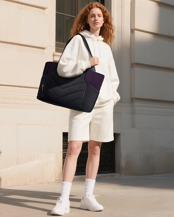 LOVEVOOK Puffer Tote Bag for Women, V-Quilted Puffy Teacher Tote Nurse Bag, Large Shoulder Laptop Purse for Work Travel Gym