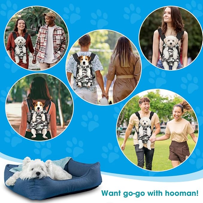 Dog Backpack Carrier, Front Pocket for Essentials, Pet Sling Front Backpack for Small Medium Dogs 10-16 Lbs, Legs Out, Adjustable Wearable Puppy Chest Travel Bag, Easy-Fit for Hiking/Walking/Camping