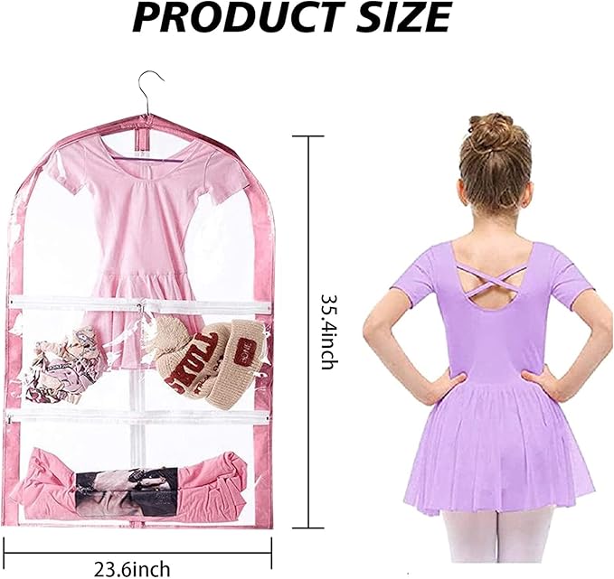 Waterproof Hanging Garment Bag,3 Pack Clear Kids Dance Costume Garment Cover,35 Inch Garment Bags for Hanging Clothes,Garment Bag for Dance Competitions Travel