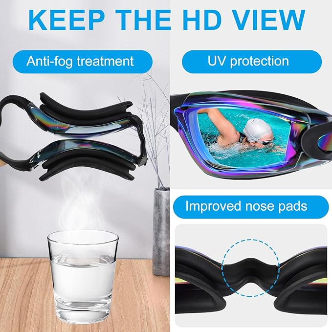 Flutesan 6 Pack Swim Goggles for Adult Anti Fog Swimming Glasses with Ear Plugs Nose Clip No Leaking Full Protection Goggles