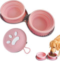 Collapsible Dog Bowls, Portable Dog Bowl, Travel Water Bowl for Dogs Camping Essentials, 2-in-1 Water Food Feeder Double Bowl for Traveling Camping Walking Hiking (Pink)