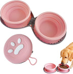 Collapsible Dog Bowls, Portable Dog Bowl, Travel Water Bowl for Dogs Camping Essentials, 2-in-1 Water Food Feeder Double Bowl for Traveling Camping Walking Hiking (Pink)