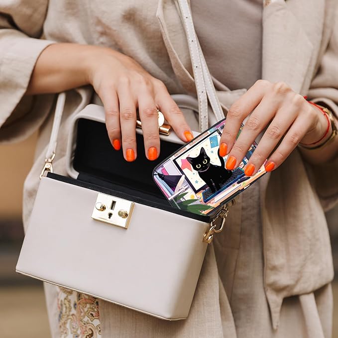 Credit Card Holder, Mini Aluminum Card Wallet RFID Blocking Slim Metal Hard Card Case for Women Men, Cat on Keyboard