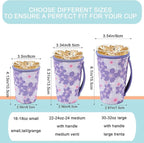 KJQJLY 3 Pack Reusable Iced Coffee Sleeves for Iced Coffee Cups or Drinks Reusable Neoprene Insulated Sleeves for Hot and Cold Drinks from Starbucks, Dunkin, And More (Little Purple Flowers)